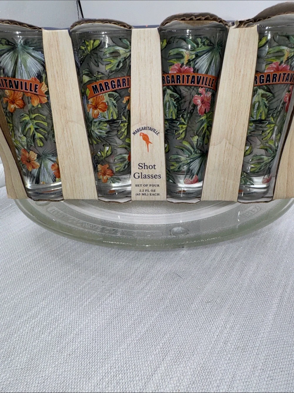 Margaritaville tall shot glasses 2.2 Oz set of 4 NIB palm leaves and flowers
